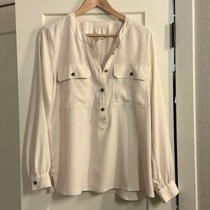 Light Cream Long-Sleeve Henley Blouse